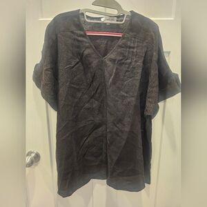 iland co. 100% Linen Black V-Neck Short Sleeve Tunic Top Women’s 2XL